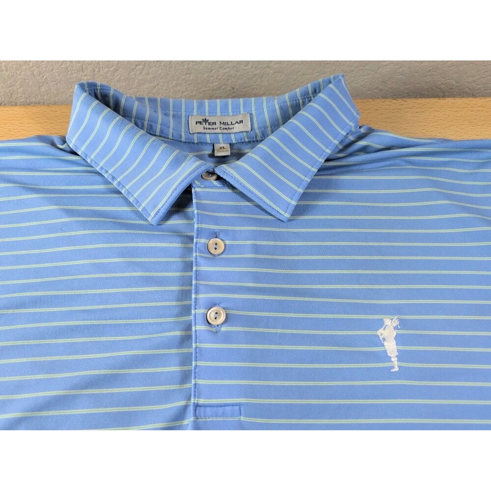Peter Millar Mens XL Spanish Bay Striped Blue Polo Shirt Golf